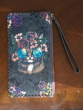 Cat Sunglasses Floral Wristlet Wallet